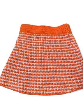 Zara Orange and White Crochet A-Line Skirt